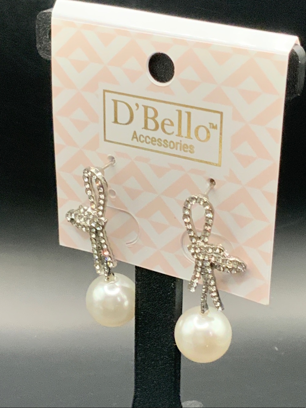 Silver Bow Pearl Drop Earrings - White Pearls